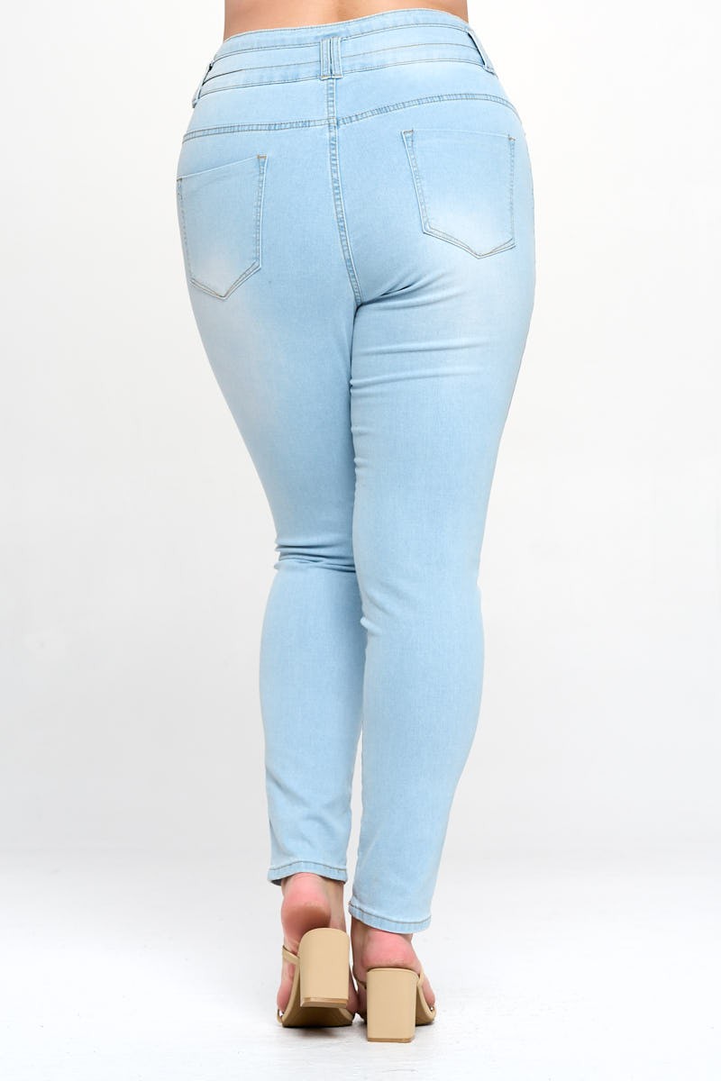 LA000416 大码/紧身/高腰/有弹性 High Waist Slimming Plus Size Jeans