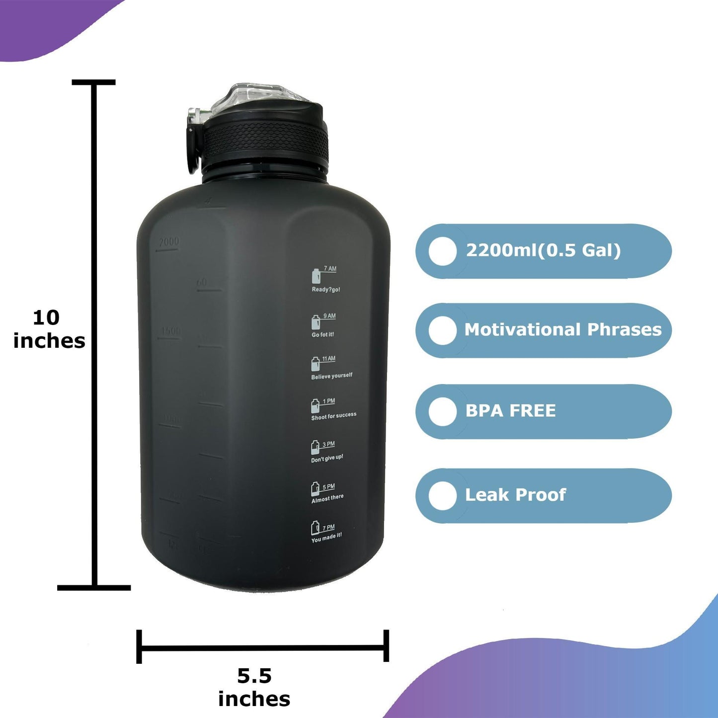 【LA000384】74oz/ 2.2L Large Capacity Sports Water Bottle