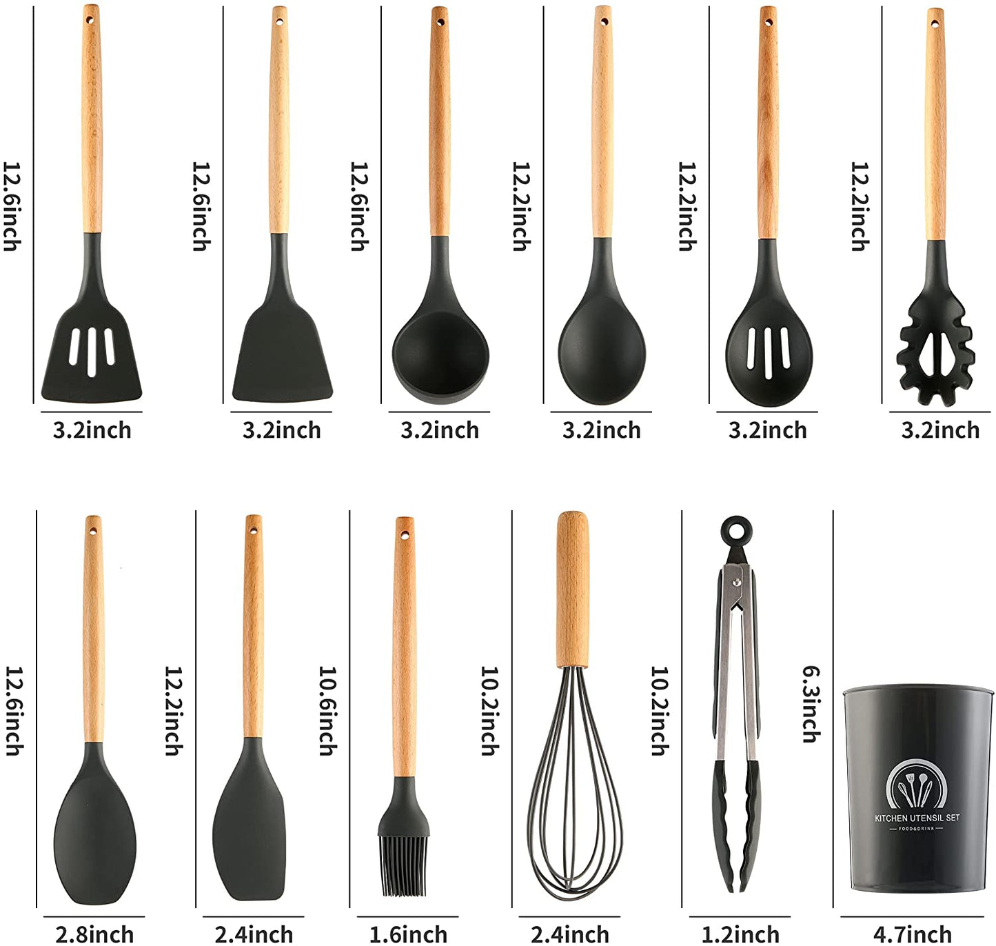 【LA000126】 12 Pcs Nonstick Heat Resistant Silicon Kitchen Utensil Kit