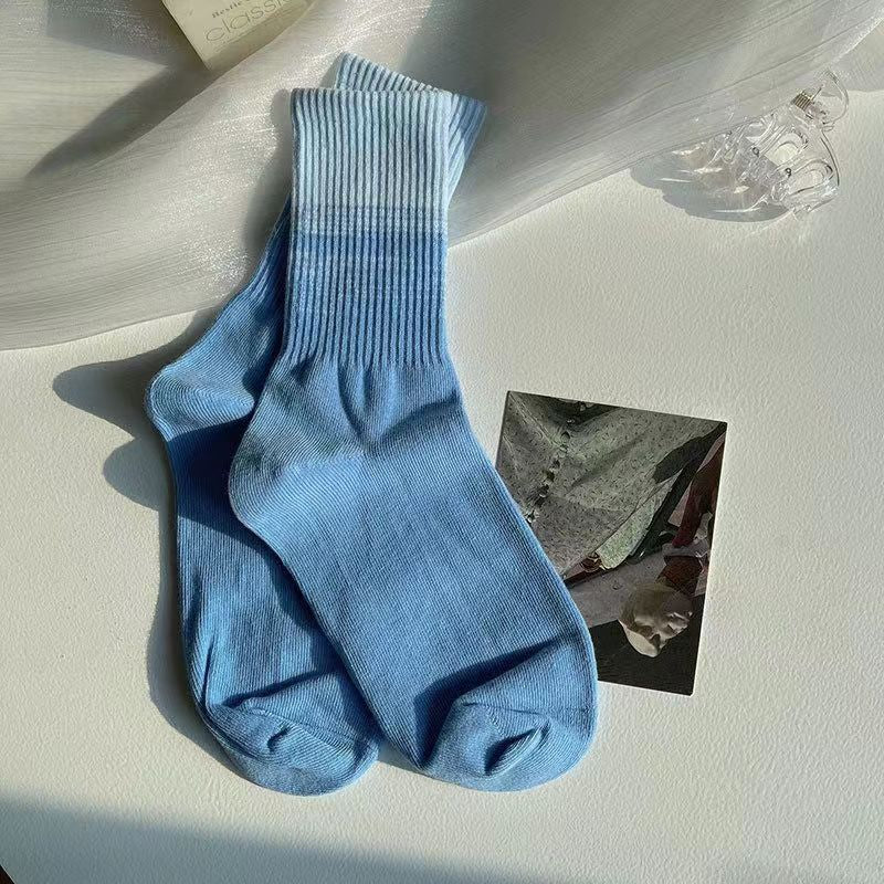 【LA000395】3 Pairs Gradient Color Mid-calf Socks