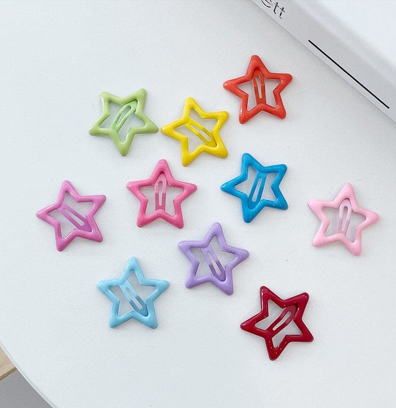 【LA000374】20Pcs Star Design Colorful Metal Snap Hair Clips