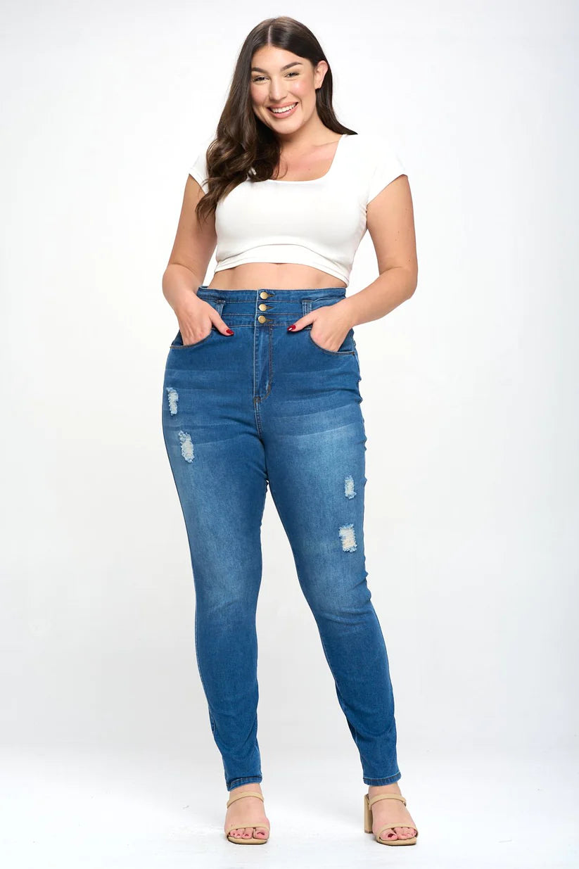 LA000416 大码/紧身/高腰/有弹性 High Waist Slimming Plus Size Jeans