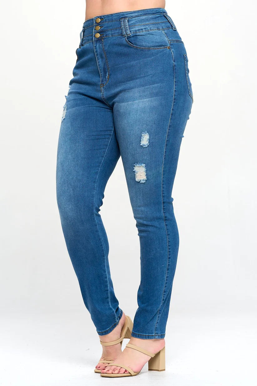 LA000416 大码/紧身/高腰/有弹性 High Waist Slimming Plus Size Jeans
