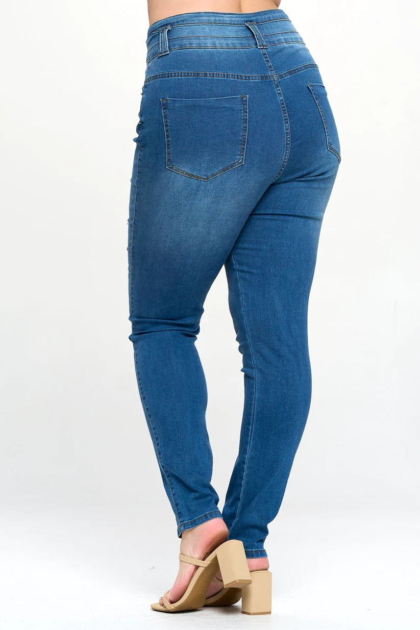 LA000416 大码/紧身/高腰/有弹性 High Waist Slimming Plus Size Jeans