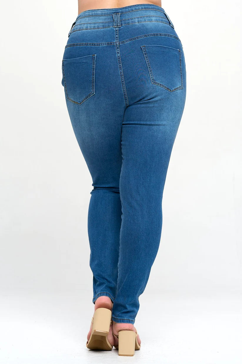 LA000416 大码/紧身/高腰/有弹性 High Waist Slimming Plus Size Jeans