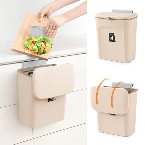 【LA000303】Hanging Trash Can with Lid for Kitchen Cabinet Door