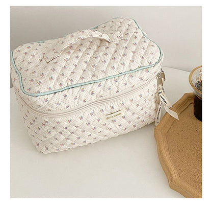 【LA000444】3 Pieces Cotton Quilted Makeup Bag Set Coquette Cosmetic Bag（不享受折扣优惠）