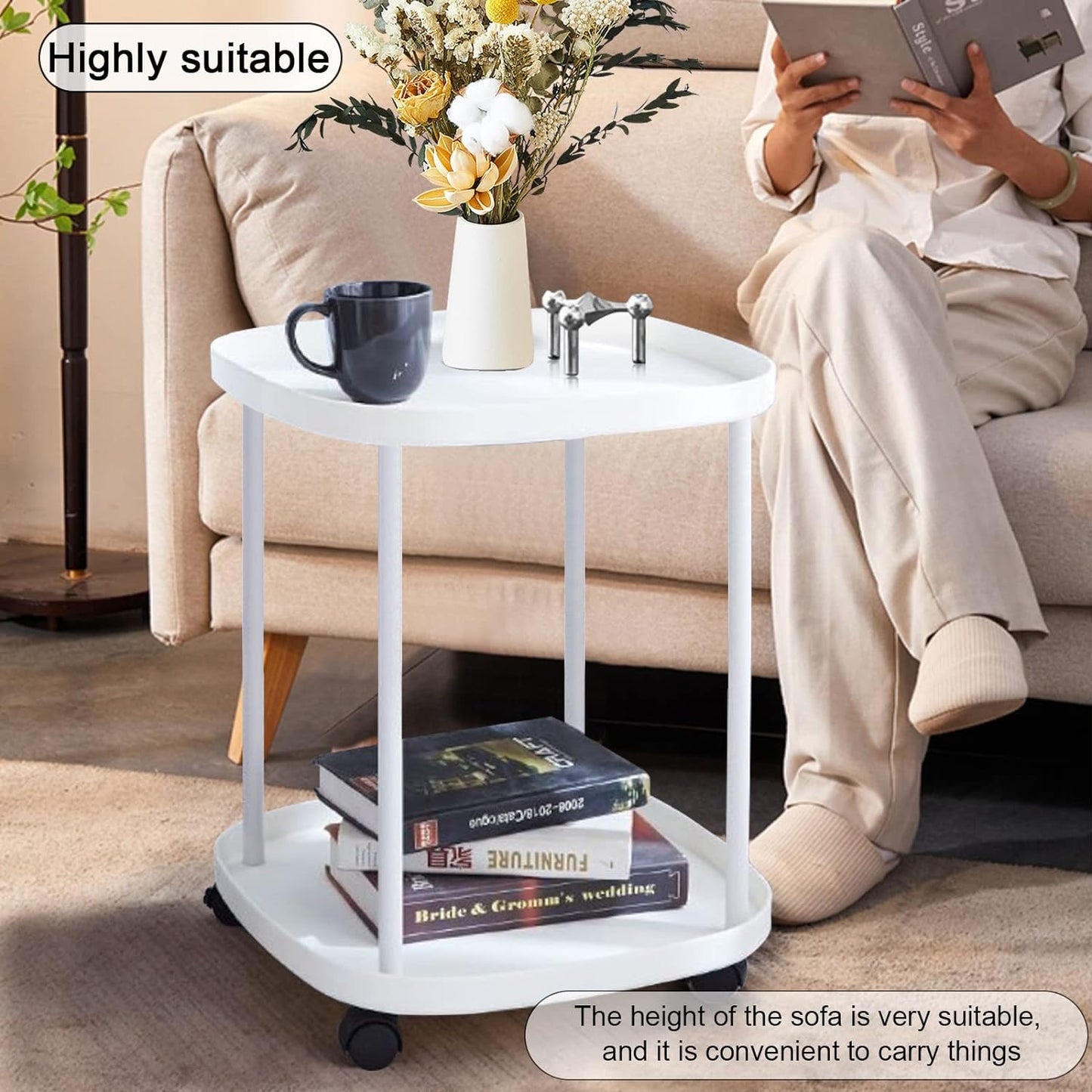 【LA000424】two-level end table with wheel