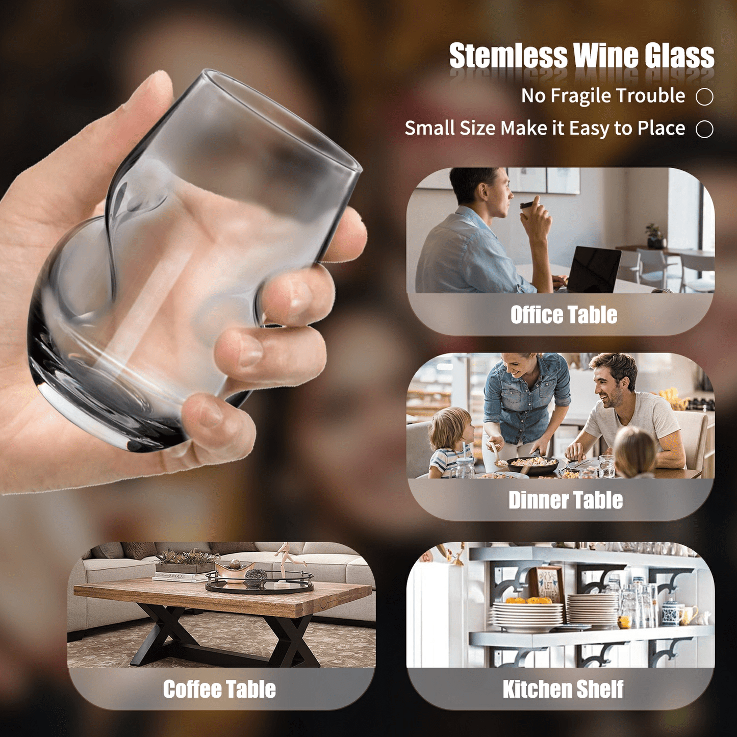 【LA000382】Stemless Wine Glasses, 2 Packs